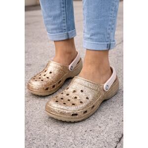 Crocs Gold Glitter Clogs Womens Size 11 Classic Slip On Comfort Shoes